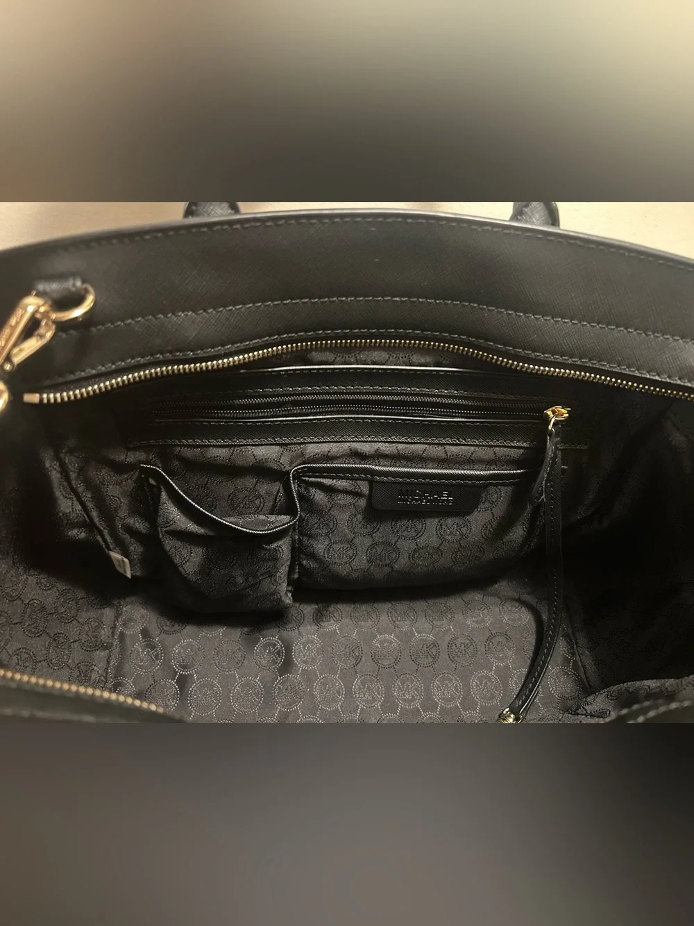 Michael Kors Black Leather Satchel with Gold Hardware